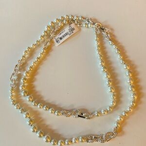 Elegant Pearl Necklace with Silver crystal  Accents